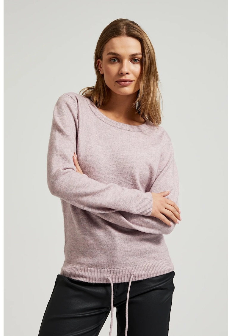 Pulover cu gat rotund si legatura la talie roz - Roz