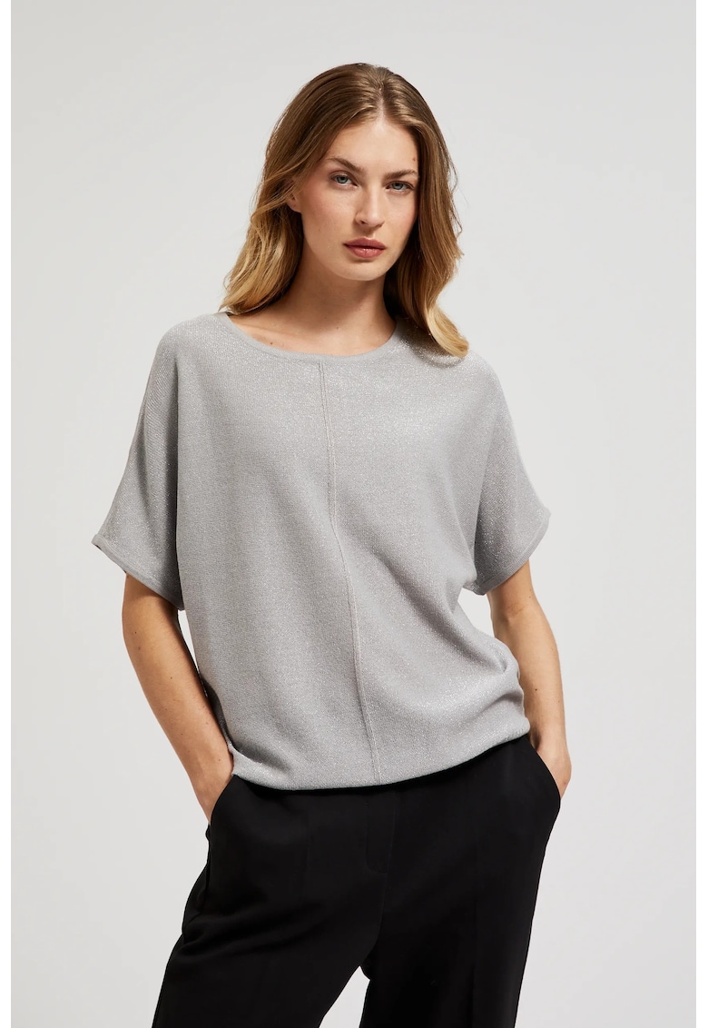 Pulover oversized cu maneci scurte in gri - Gri