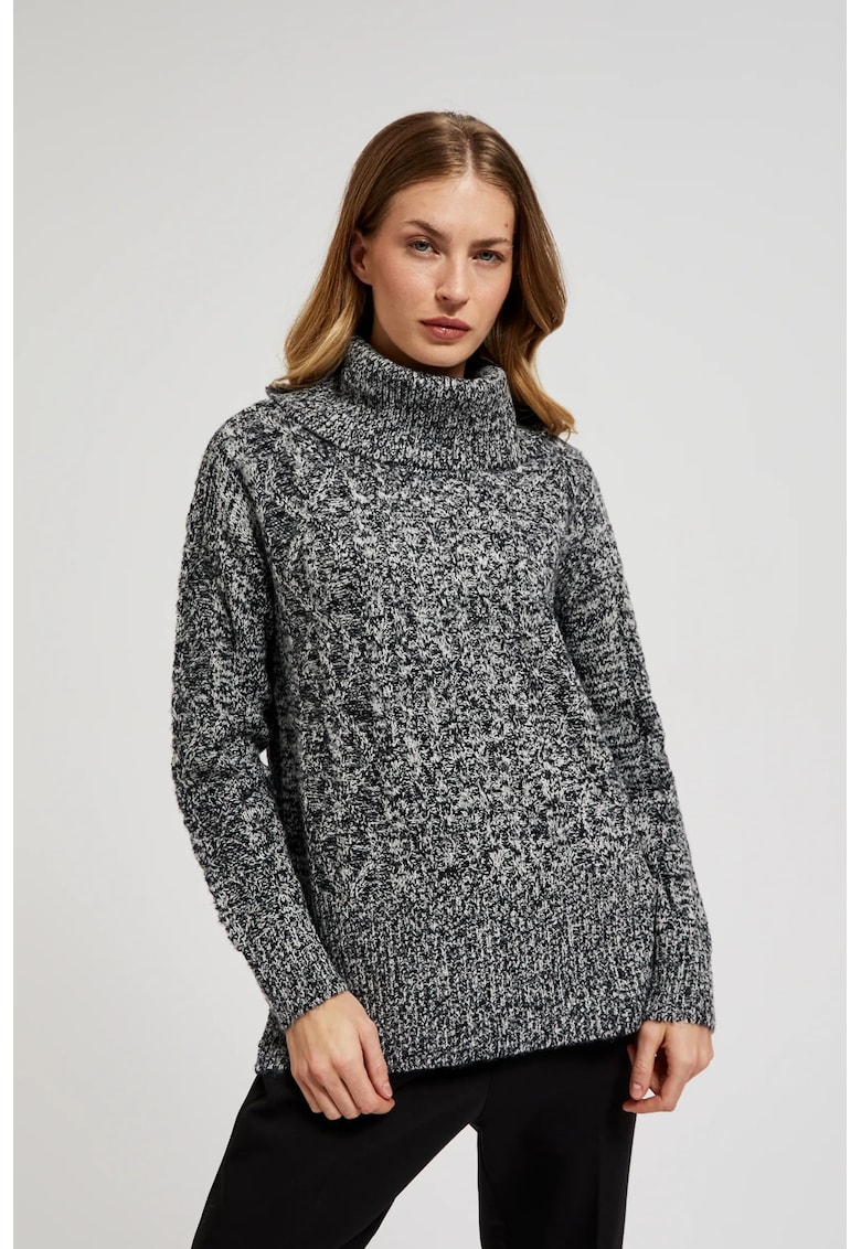 Pulover negru cu guler gros - Negru gri