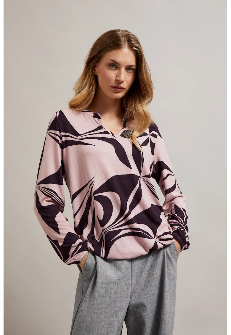 Pulover roz cu model geometric - Roz