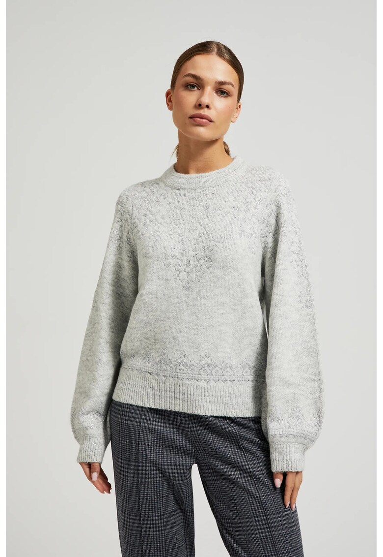 Pulover gri decorat cu fir stralucitor - Gri