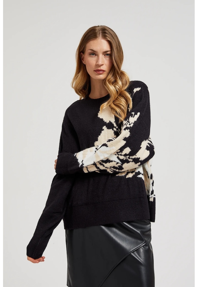 Pulover negru cu model si croiala lejera - Negru