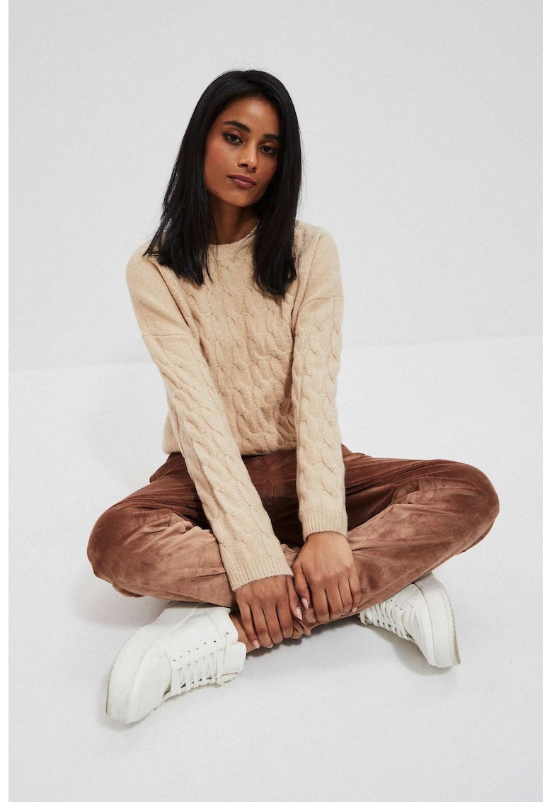 Pulover bej cu model decorativ - Bej