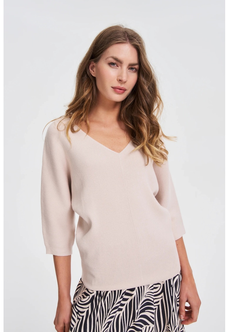 Pulover bej cu maneci 3/4 - Bej