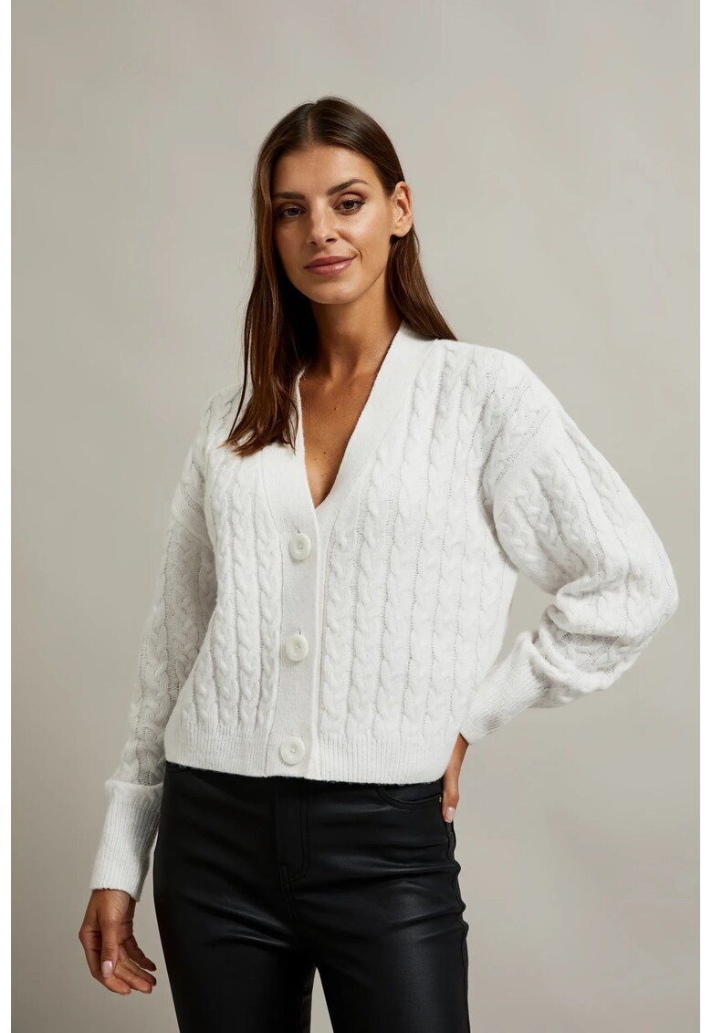 Cardigan scurt cu nasturi alb - Alb