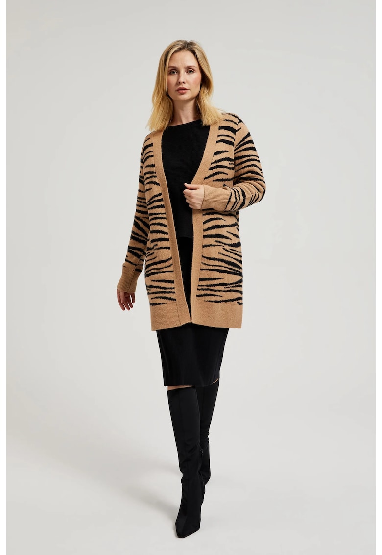 Cardigan bej cu maneci lungi si model animal print - Bej