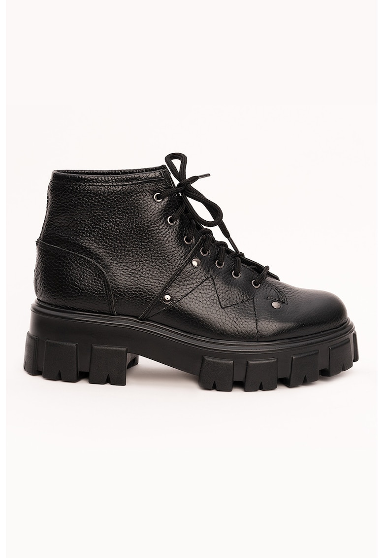 Botine din piele cu aspect granulat - Negru -