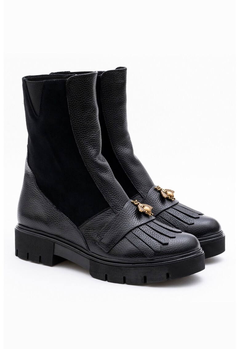 Cizme cu detalii din piele intoarsa si fermoar