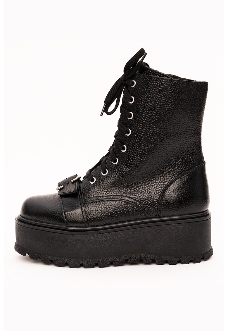 Ghete din piele cu aspect granulat si platforma