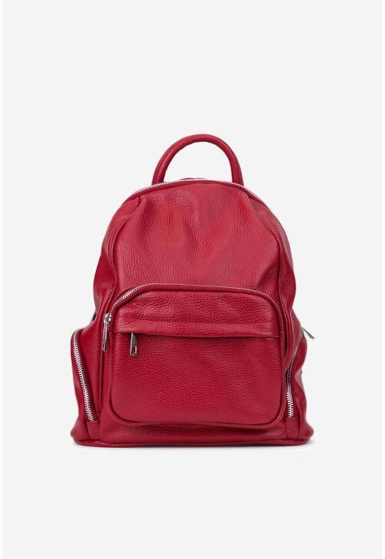 Rucsac dama rosu din piele cu buzunare