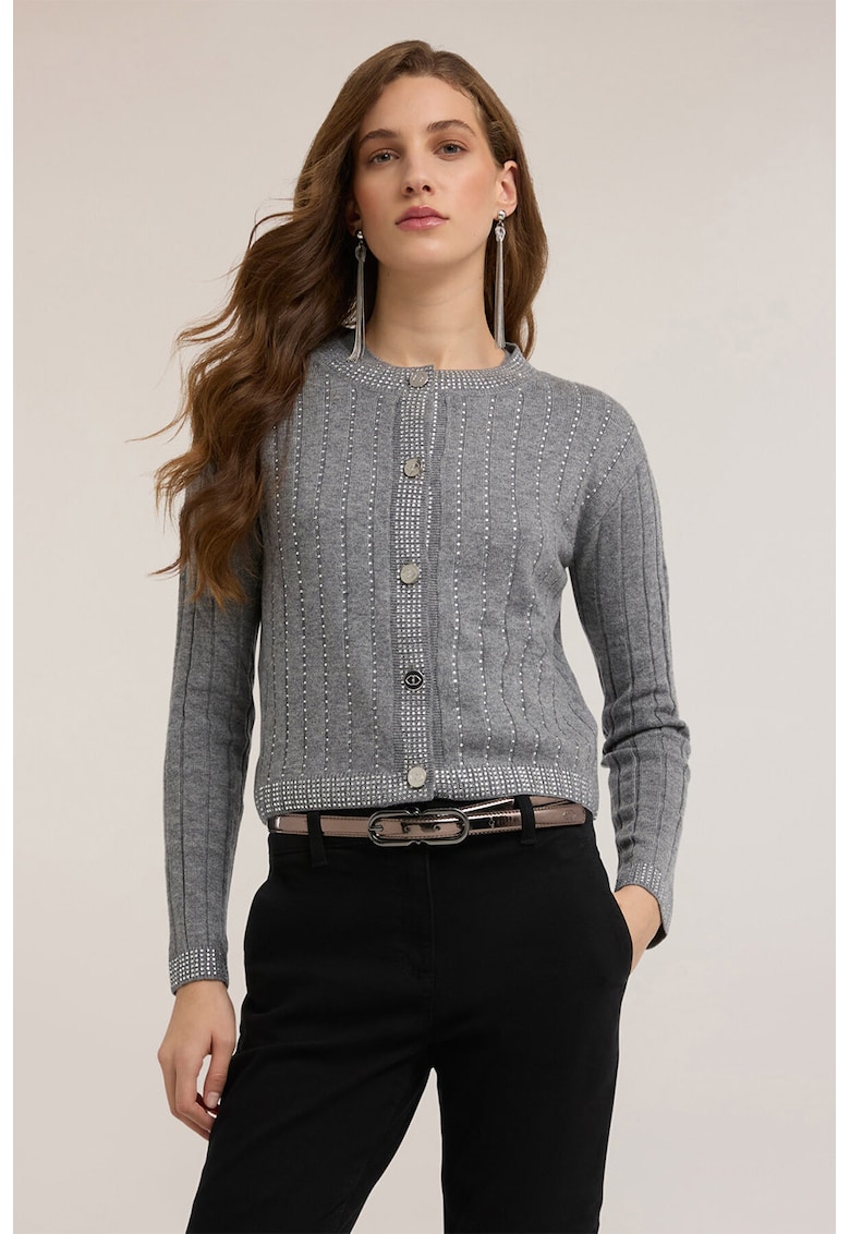 Cardigan din amestec de lana cu strasuri - Gri deschis