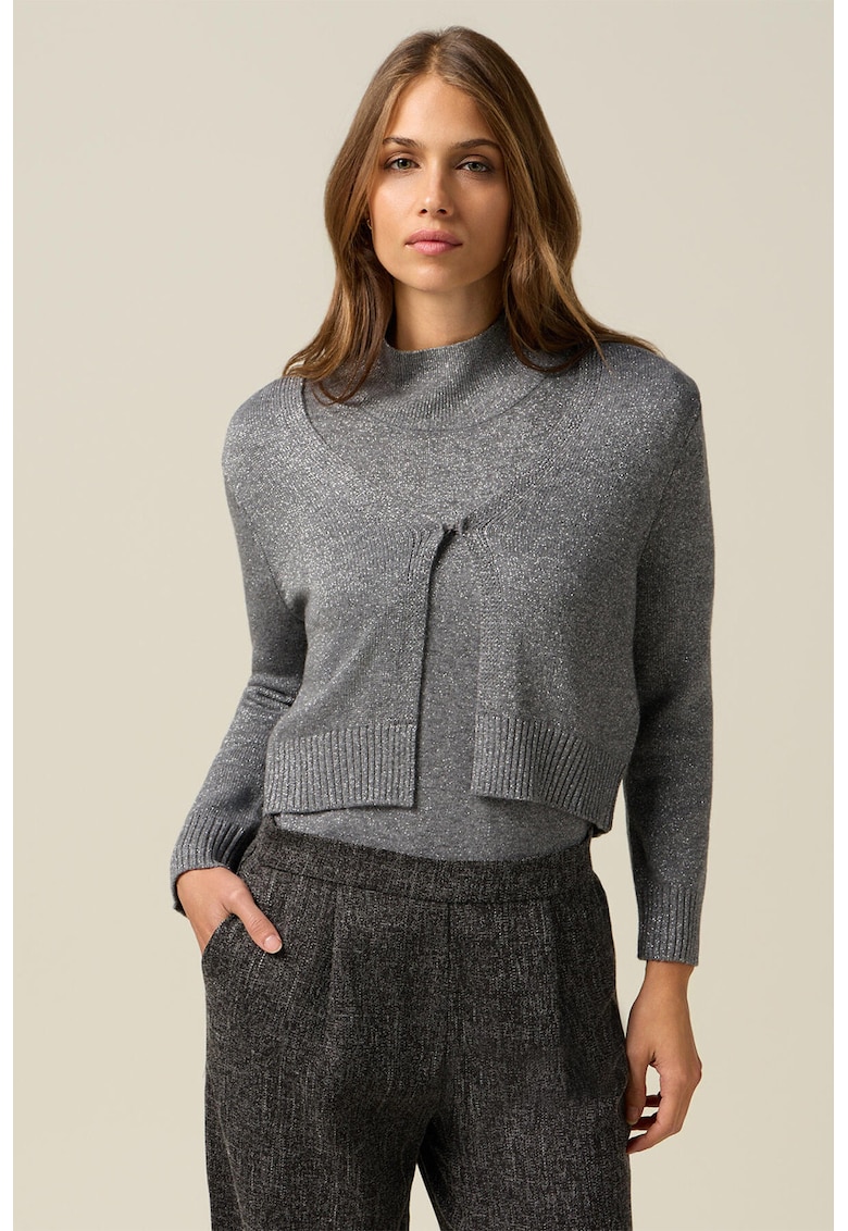 OLTRE - Cardigan cu insertii stralucitoare - Gri melange