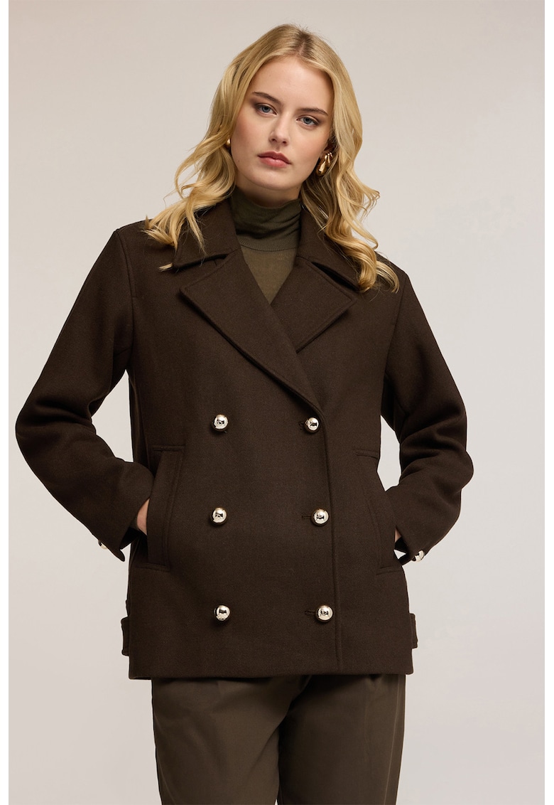 Palton scurt din amestec de lana cu doua randuri de nasturi