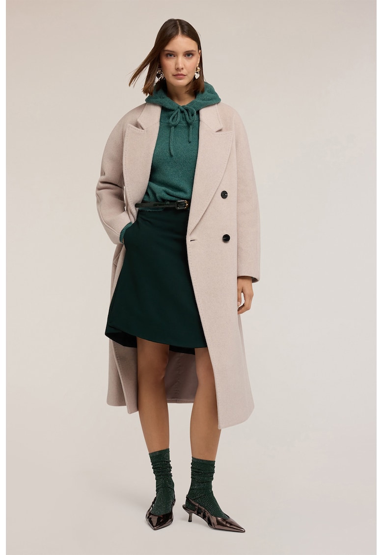 Palton din amestec de lana cu cordon in talie