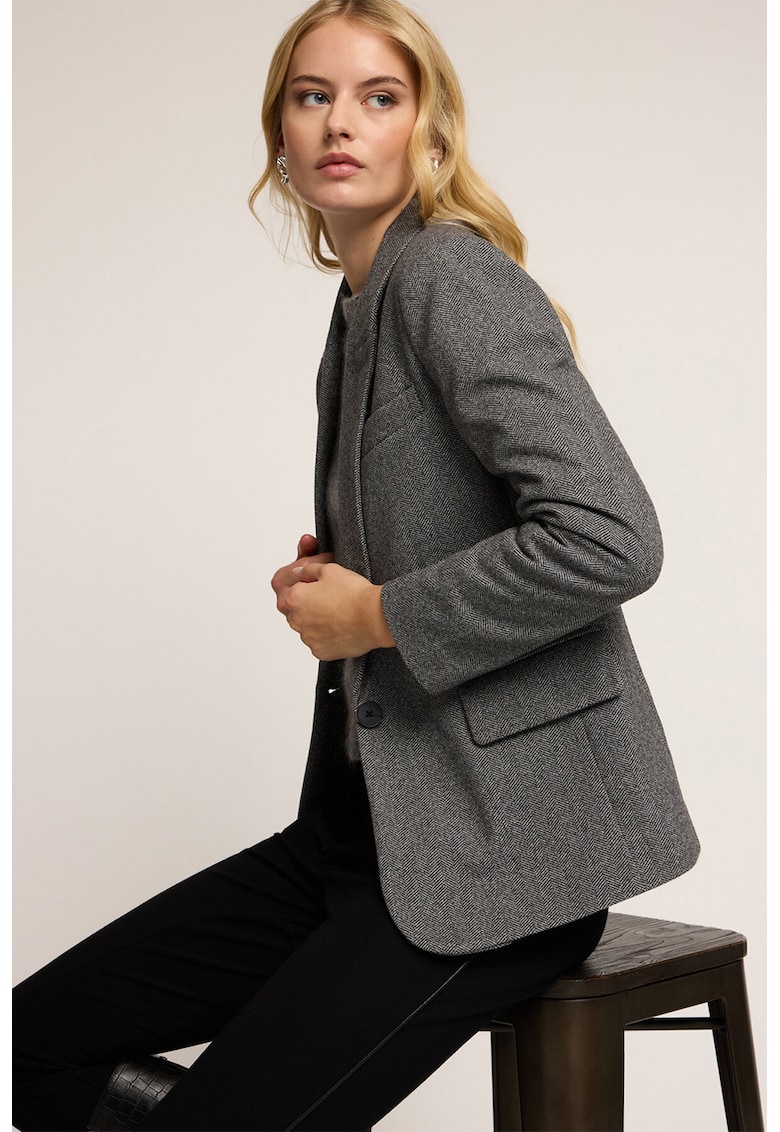 Sacou uni cu buzunare cu clapa - Gri inchis
