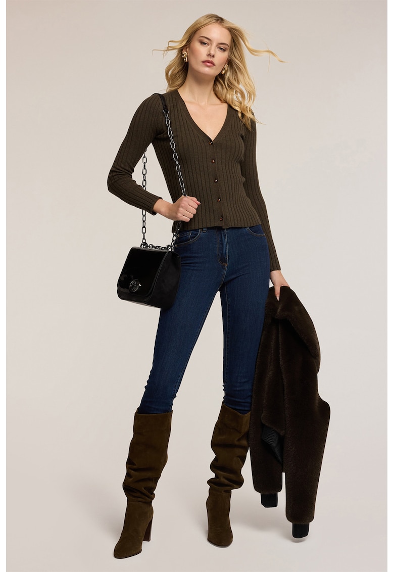 Cardigan slim fit striat din amestec de lana