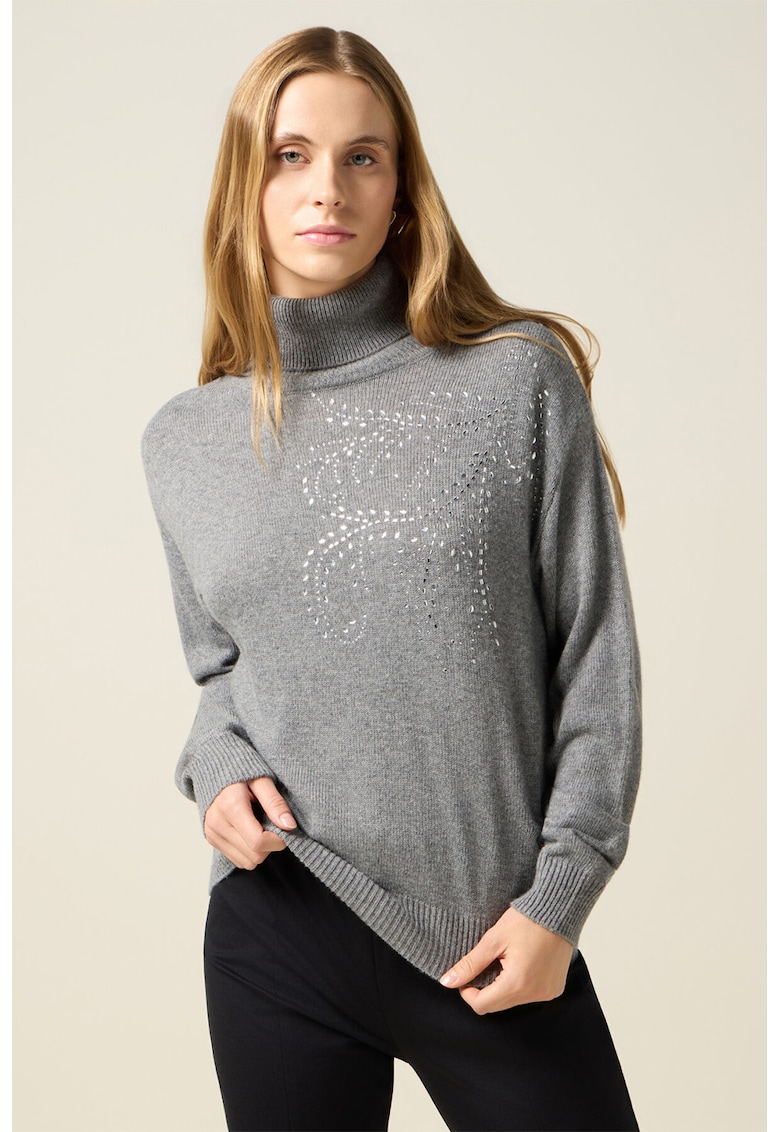 Pulover cu guler inalt si strasuri