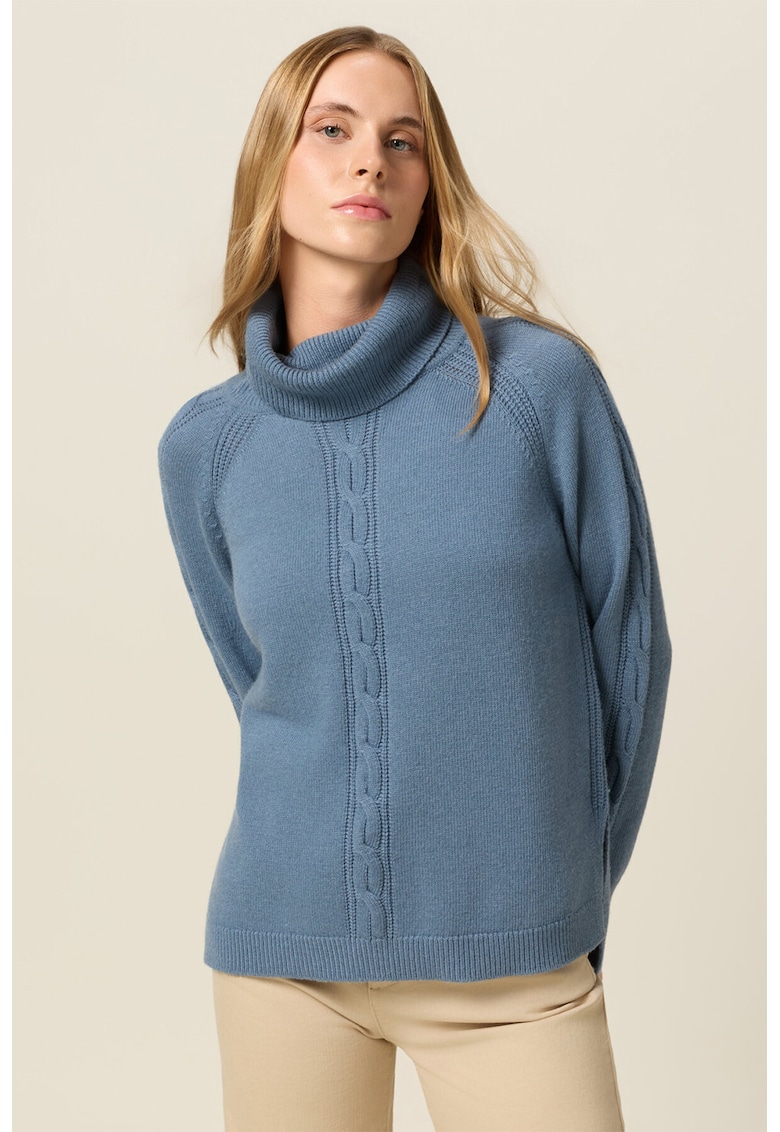 Pulover tricotat din amestec de lana cu model torsade