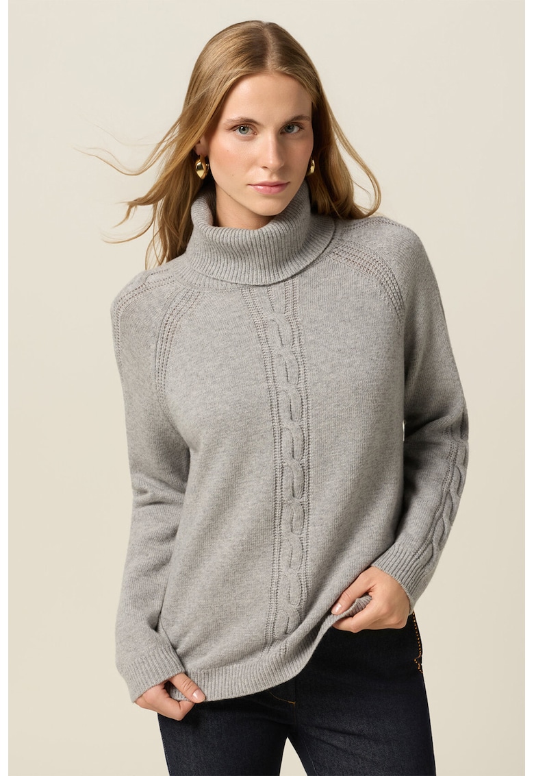 Pulover tricotat din amestec de lana cu model torsade