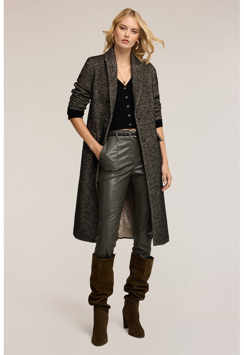 Palton din amestec de lana cu buzunare cu clapa