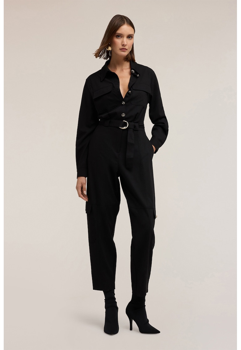 Salopeta lunga din amestec de lana cu guler clasic