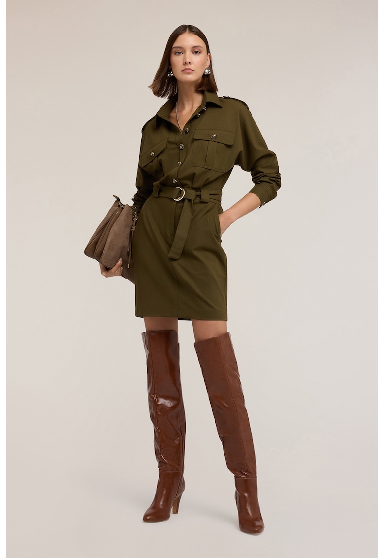 Rochie din amestec de lana cu epoleti si guler