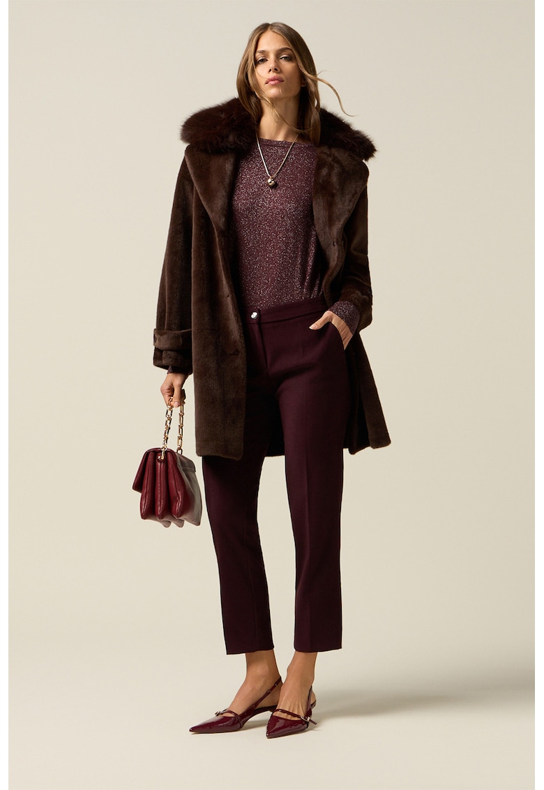 Pantaloni crop cu talie inalta - Violet tyrian