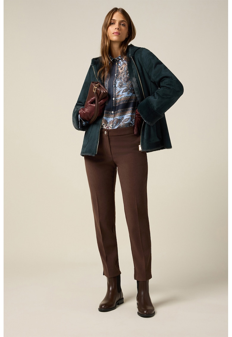 Pantaloni crop cu talie inalta - Maro inchis