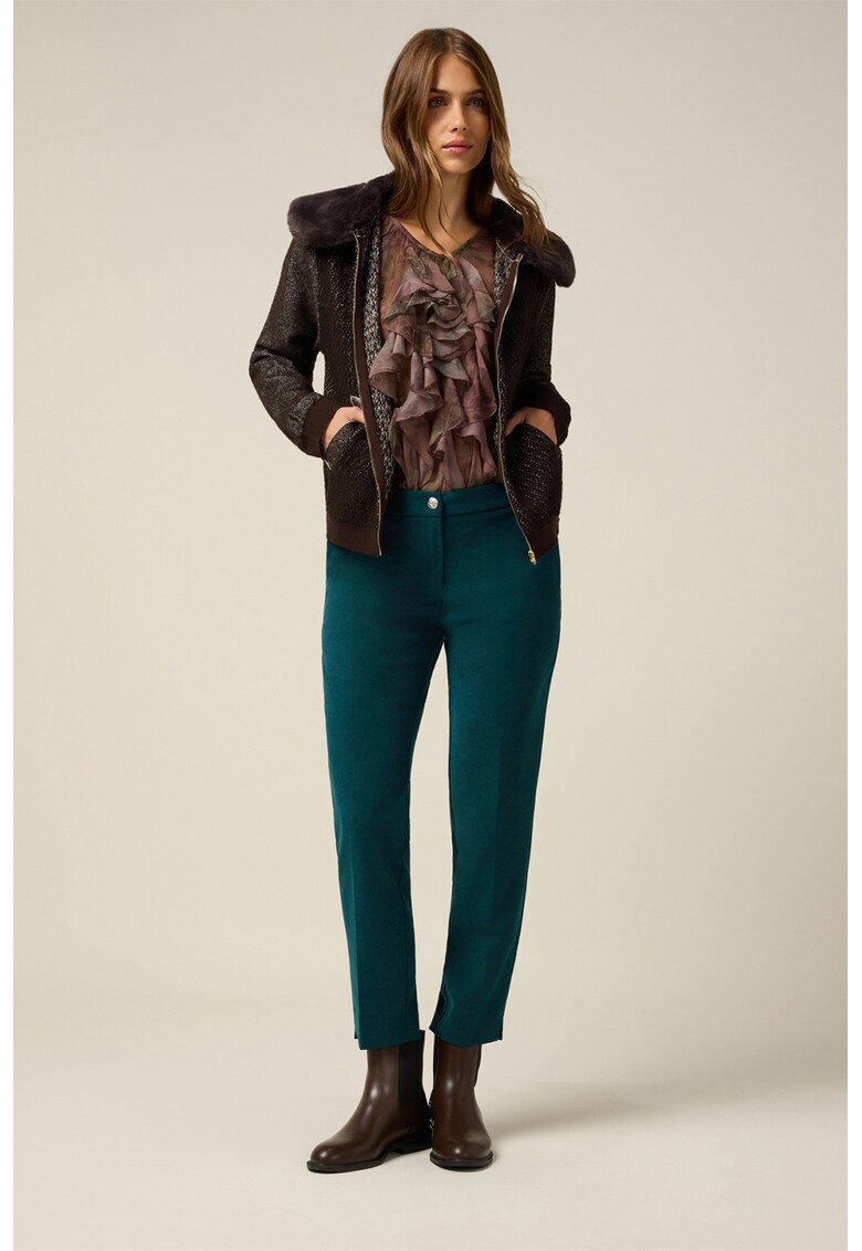 Pantaloni crop cu talie inalta - Verde persan