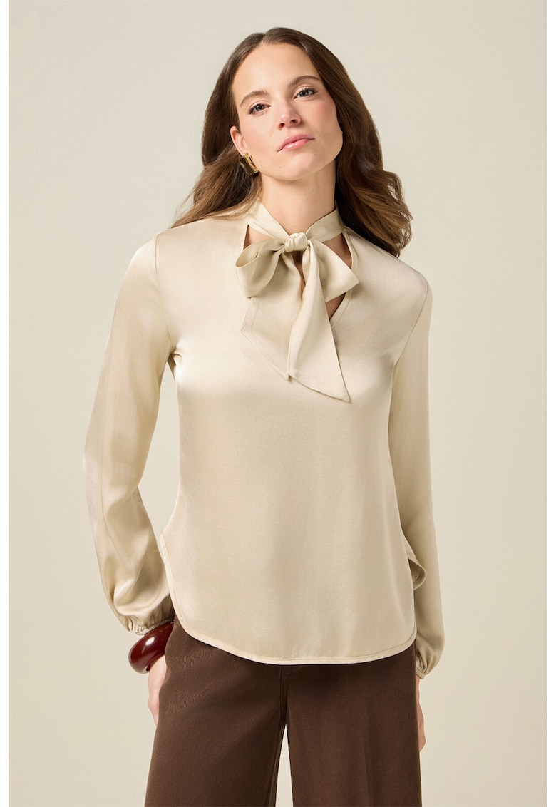 Bluza de satin cu guler cu funda din panglici