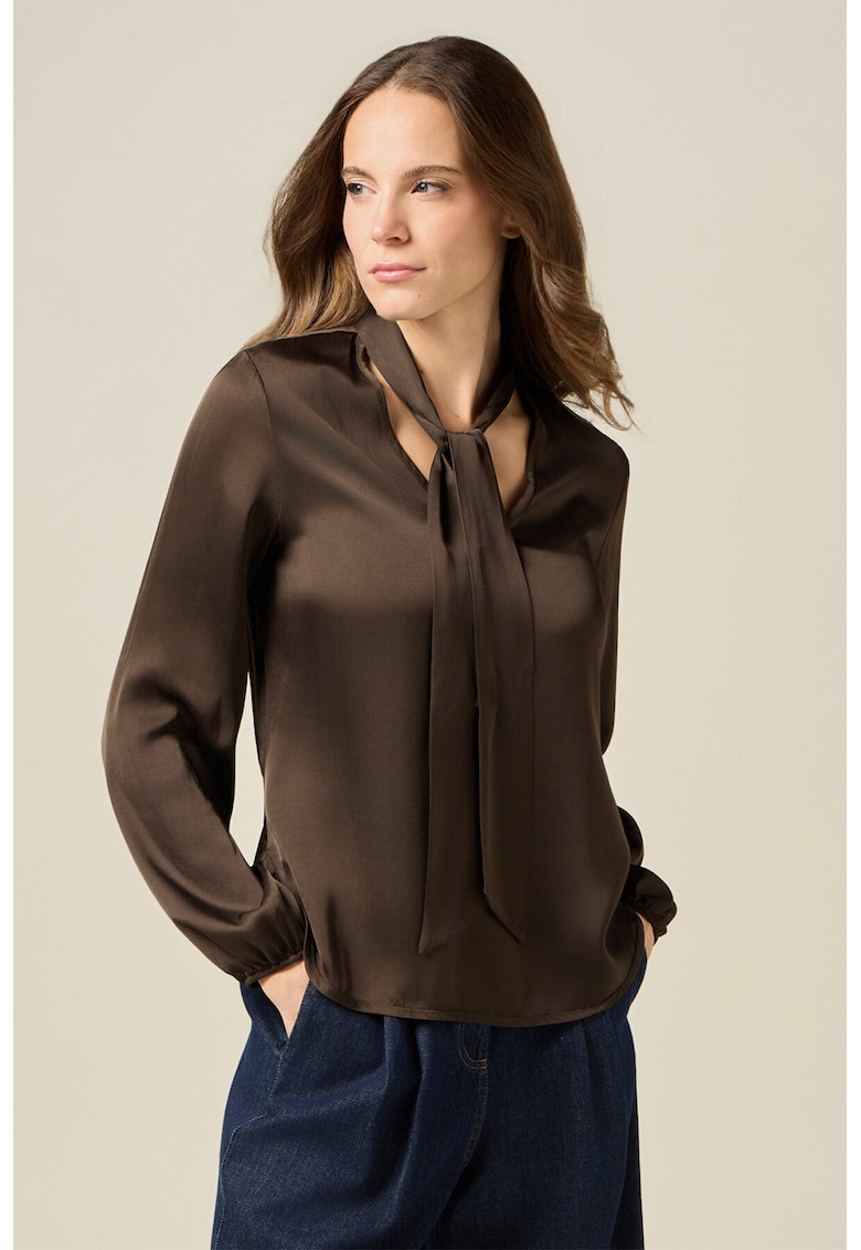 Bluza de satin cu guler cu funda din panglici