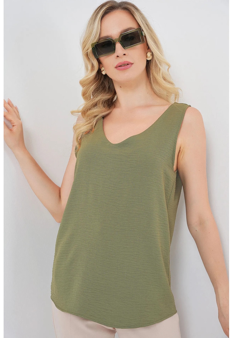 Bluza dama - HiCCUP - BDART V-Neck Pull-On - kaki - textil