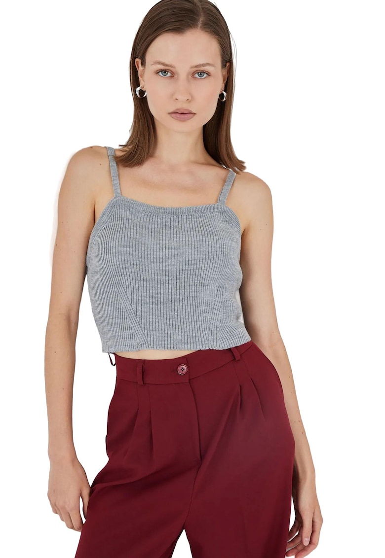 Crop Top - scurt - tricot - Gri -