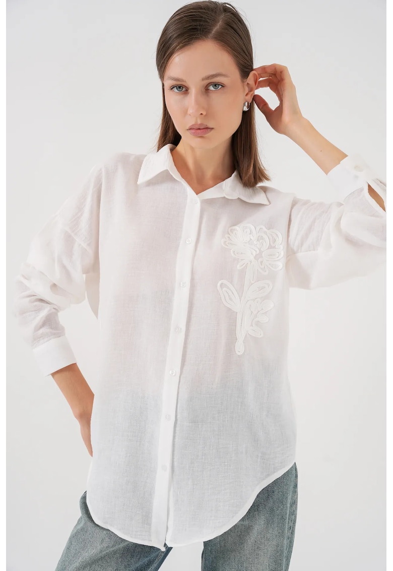 Camasa dama brodata - alb - textil