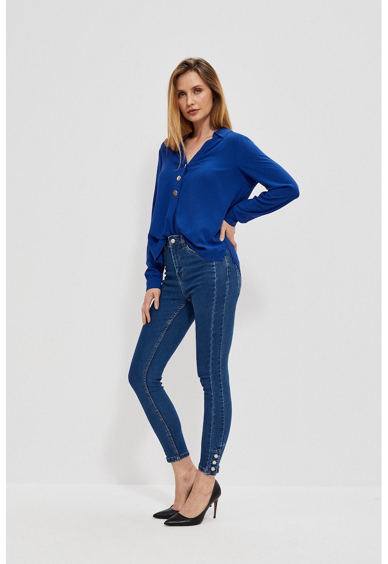 Blugi skinny cu butoni decorativi - Albastru