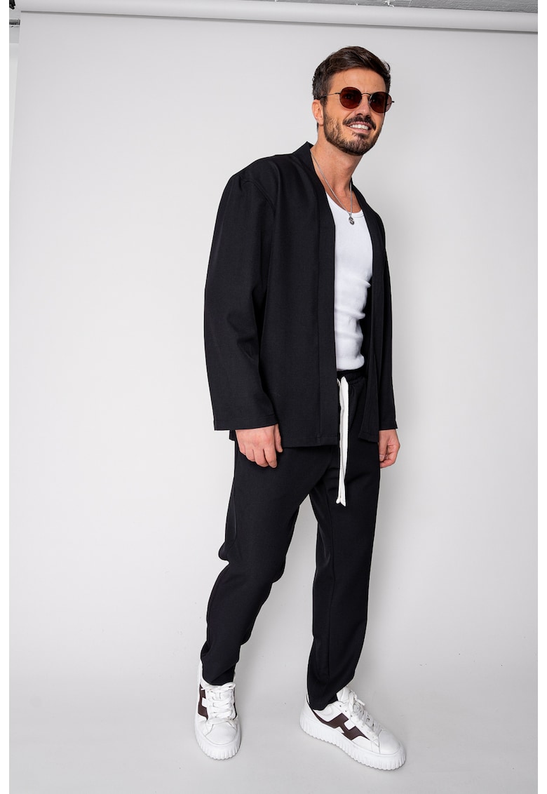 Set Long Tulum Jacheta tip kimono si pantalon Premium Edition Black 19169