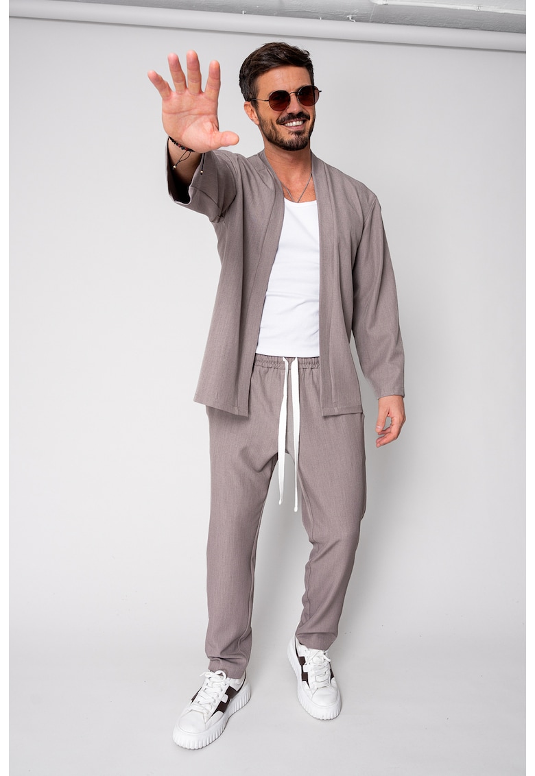 Set Long Tulum Jacheta tip kimono si pantalon Premium Edition Taupe 19173