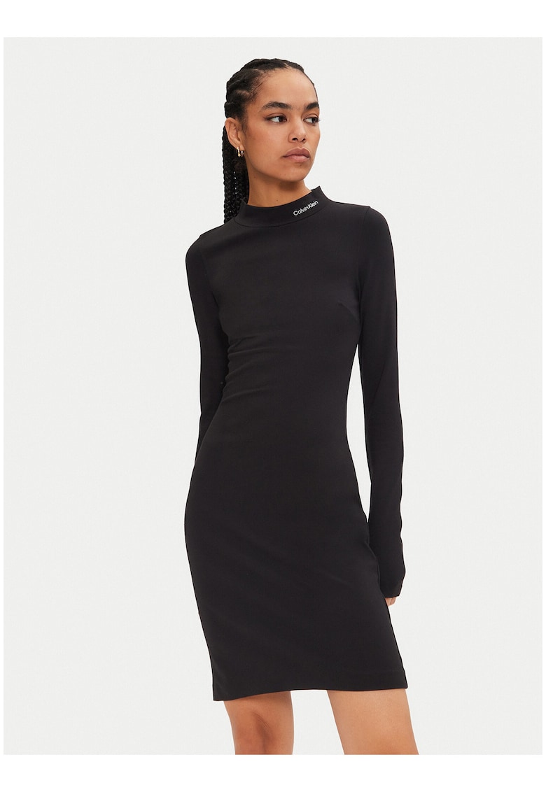 Rochie uni cu maneca lunga Milano - Negru