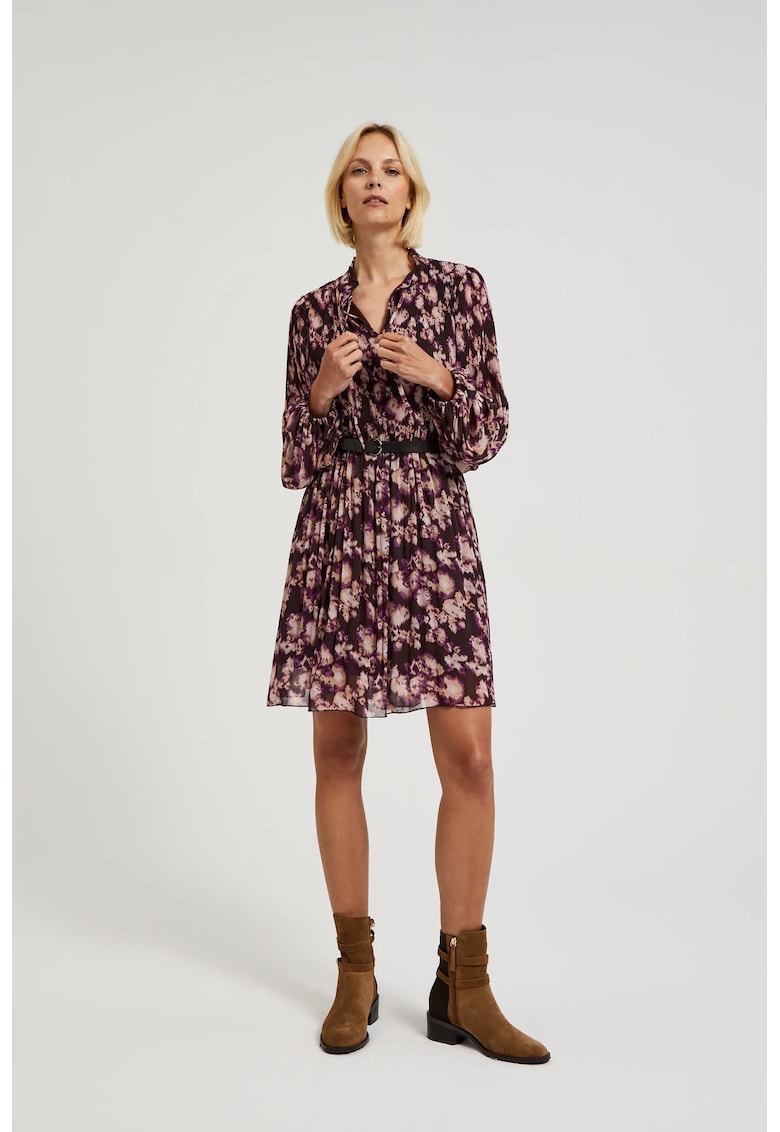 Rochie pliata cu curea in brun - Maro