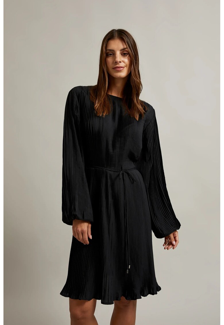 Rochie plisata cu curea neagra - Negru