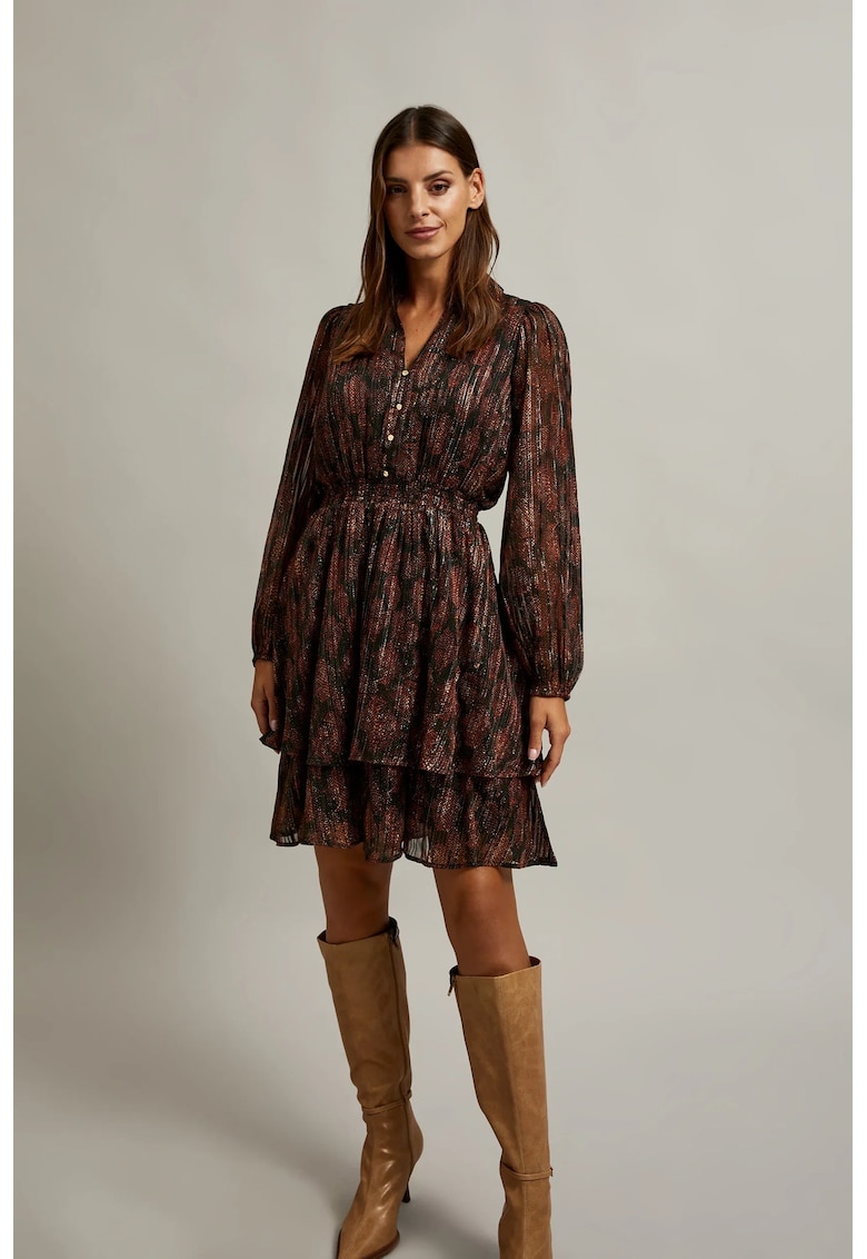 Rochie neagra cu imprimeu animalier si fusta evazata - Negru