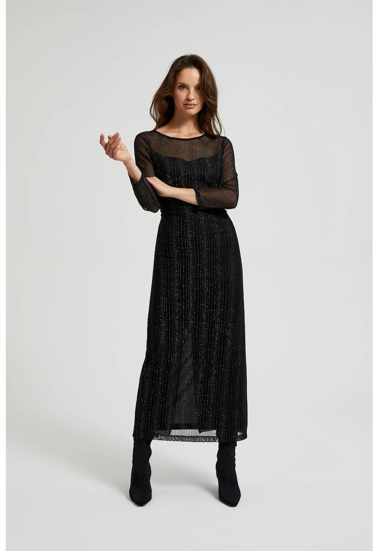 Rochie maxi neagra cu fir metalizat - Negru
