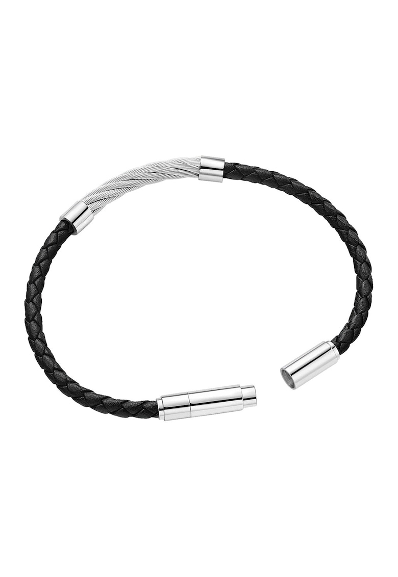 Bratara piele - Negru - Argintiu