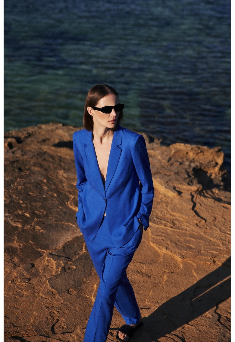 Sacou din in albastru cu maneci 3/4 - BLUE