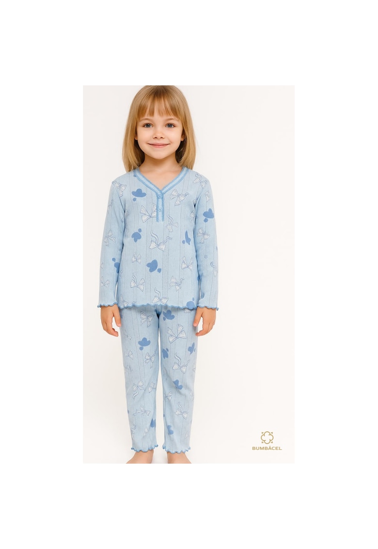 Pijama din bumbac pentru fete - Albastru