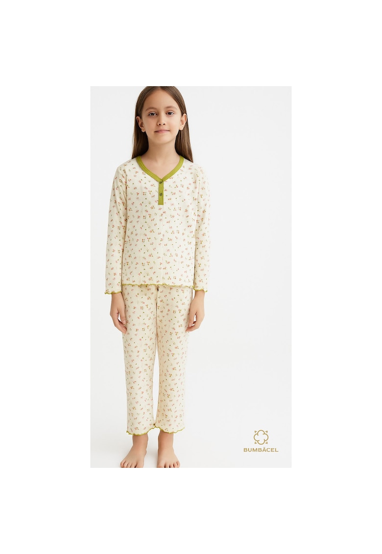 Pijama din bumbac pentru fete - Verde