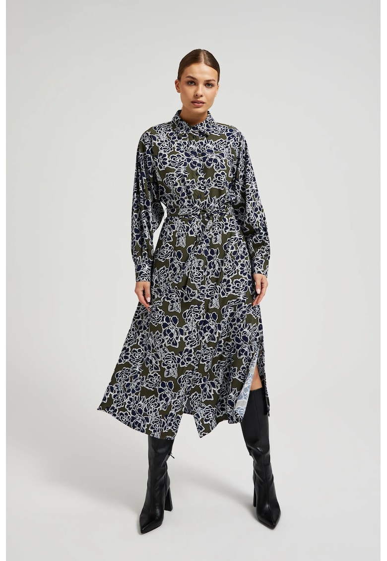 Rochie camasa cu imprimeu floral masliniu - Verde