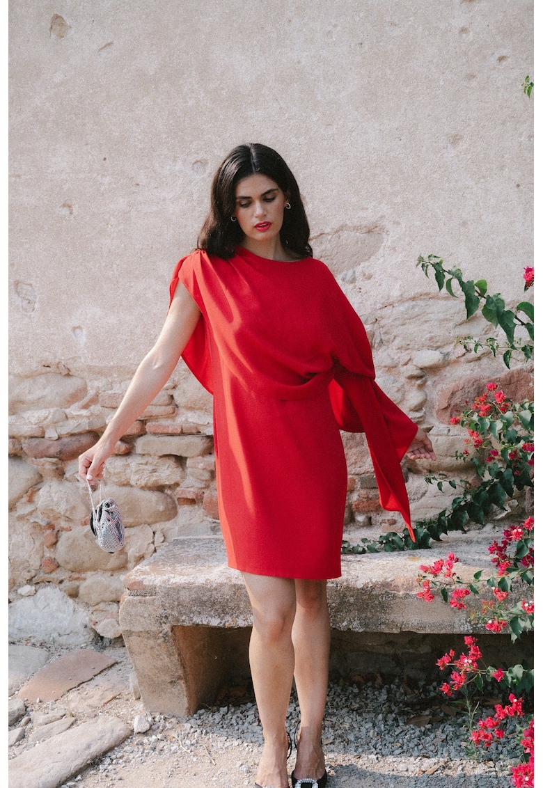 Rochie de cocktail cu pelerina decorativa - rosu - Rosu