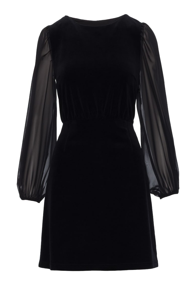 Rochie din velur cu maneci din sifon