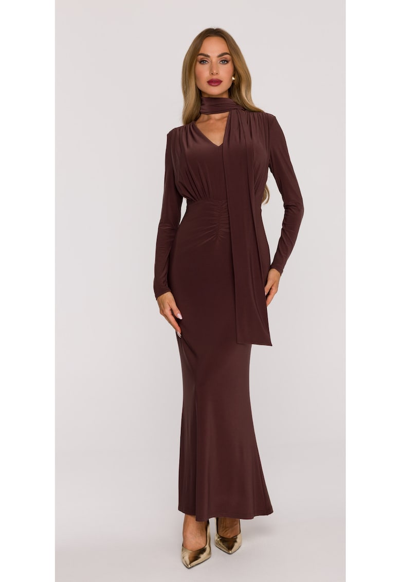 Rochie maxi cu accesorizata cu o esarfa - Maro